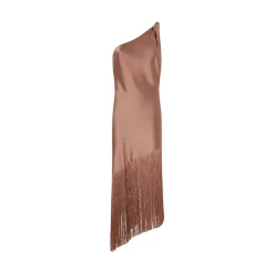 Abito donna corto monospalla in satin con frange