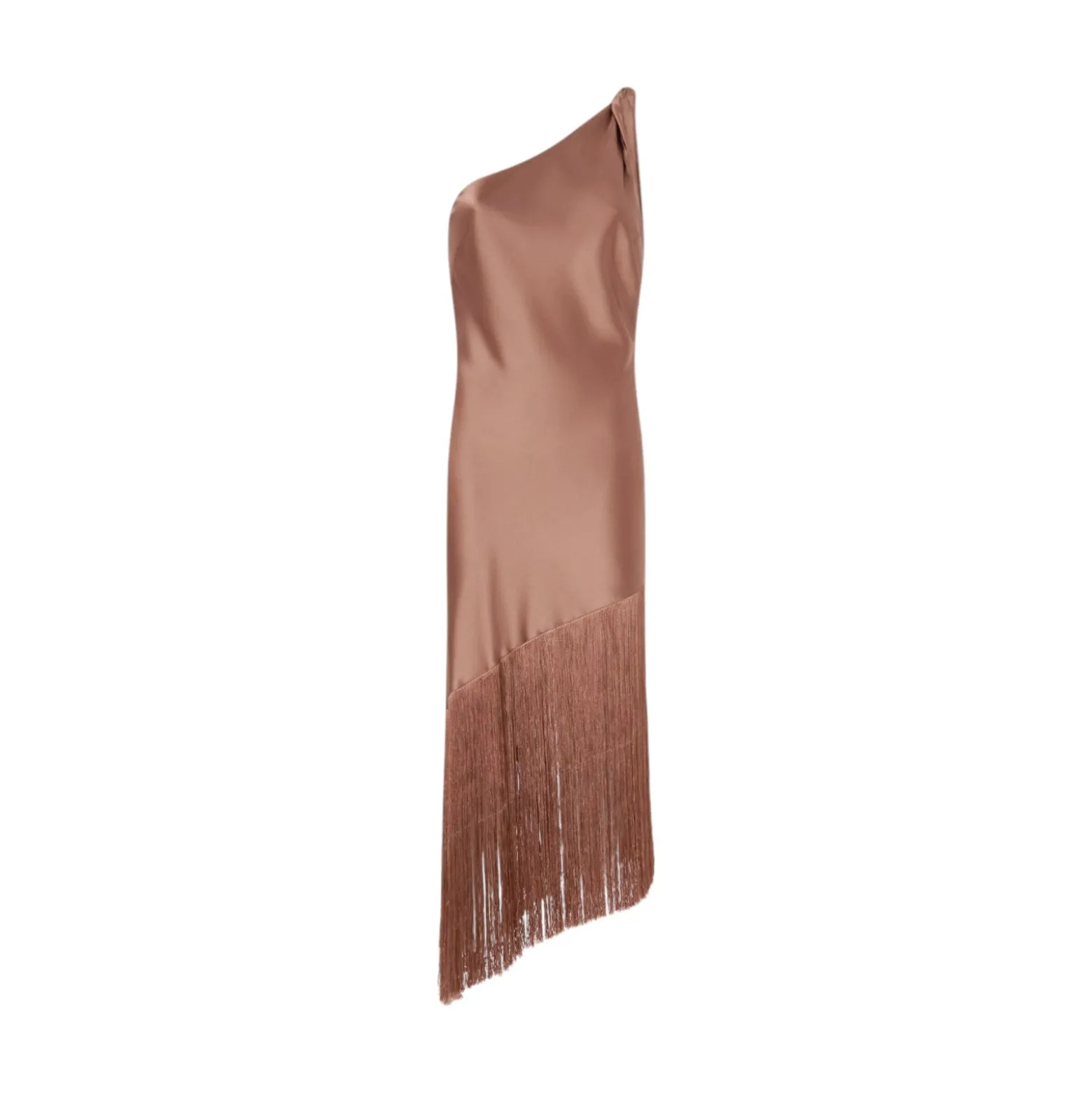 Abito donna corto monospalla in satin con frange