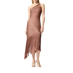 Abito donna corto monospalla in satin con frange