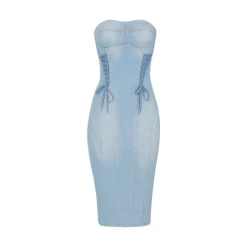 Abito donna in denim con lacci criss-cross