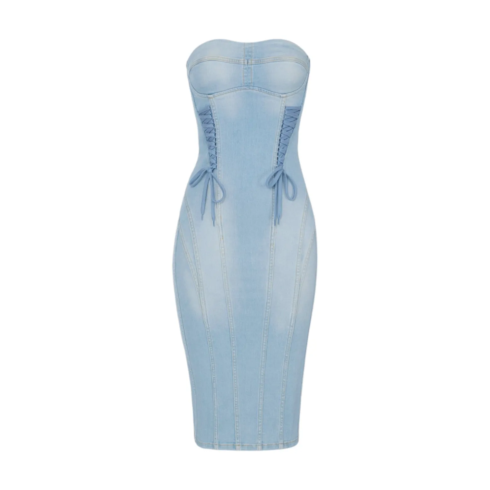 Abito donna in denim con lacci criss-cross
