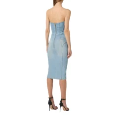 Abito donna in denim con lacci criss-cross