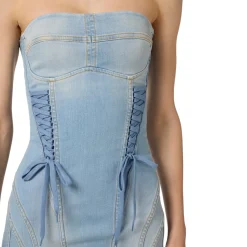 Abito donna in denim con lacci criss-cross