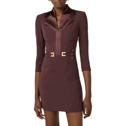 Abito donna in doppio crêpe stretch con elastici