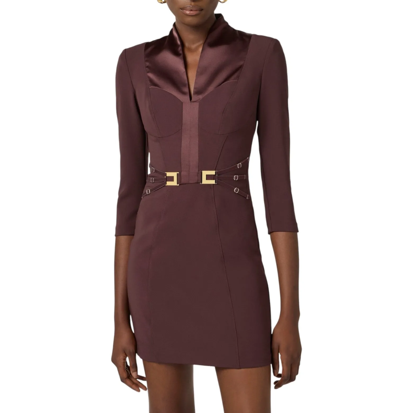 Abito donna in doppio crêpe stretch con elastici