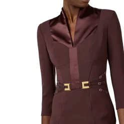 Abito donna in doppio crêpe stretch con elastici