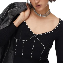 Abito donna in maglia con ricami gioiello
