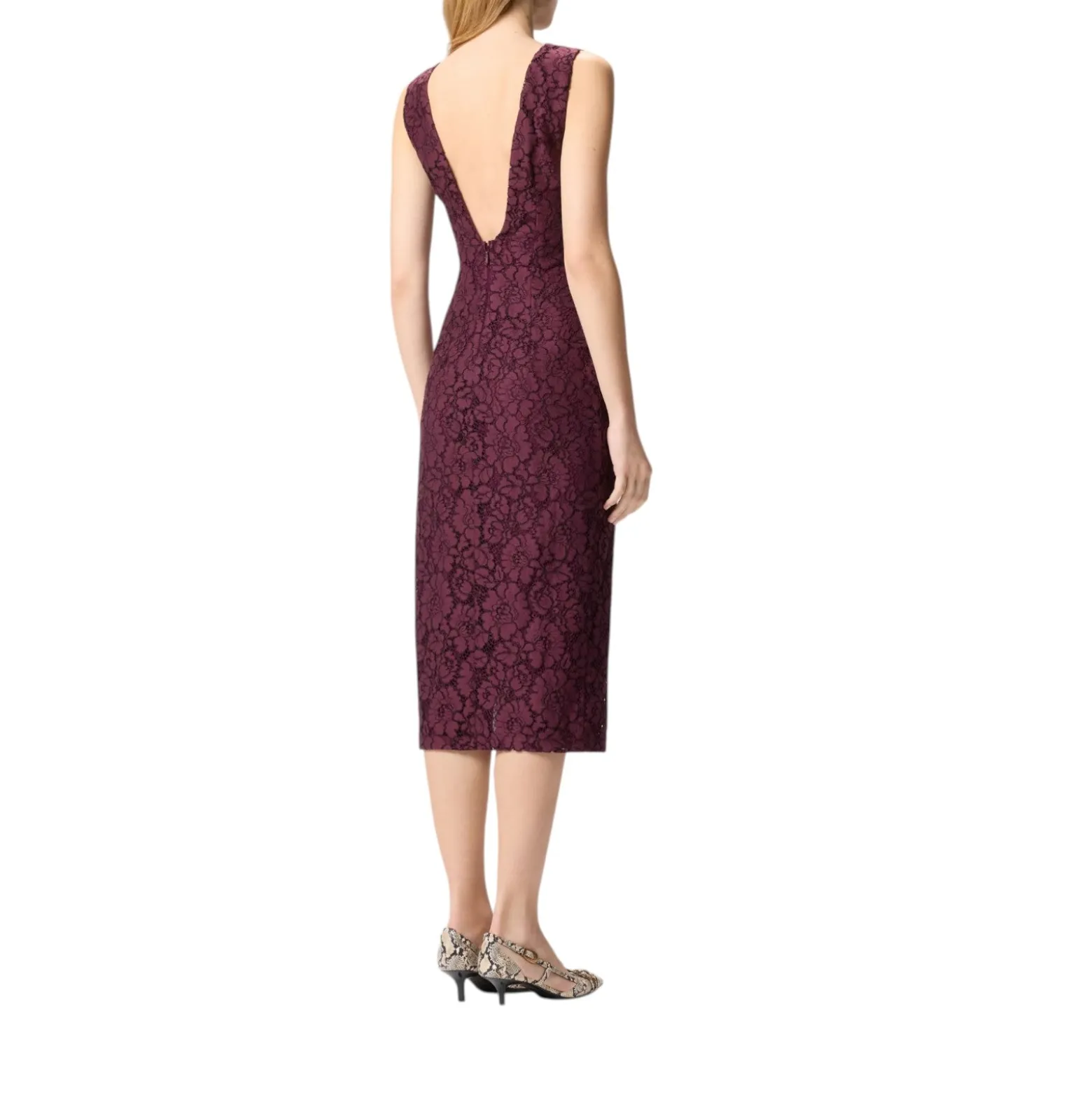 Abito donna in pizzo floreale con scollo sul retro