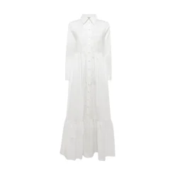 Abito donna lungo chemisier in cotone con pizzo