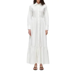 Abito donna lungo chemisier in cotone con pizzo