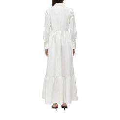 Abito donna lungo chemisier in cotone con pizzo