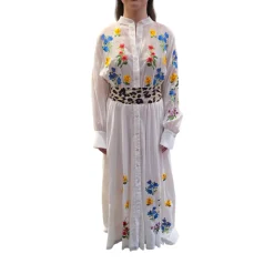 Abito donna lungo con ricami floreali