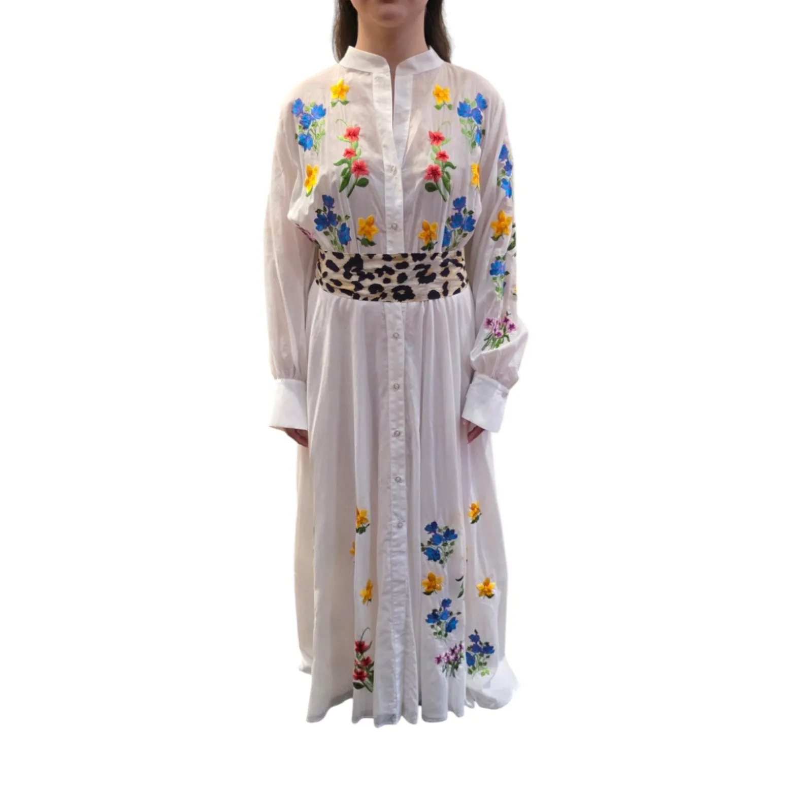 Abito donna lungo con ricami floreali