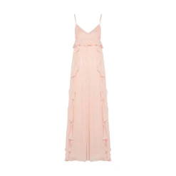 Abito donna lungo in georgette con ruches