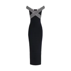Abito donna lungo in maglia con bande a righe