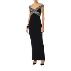 Abito donna lungo in maglia con bande a righe