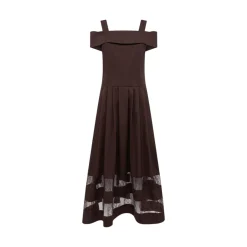 Abito donna midi in cotone e pizzo
