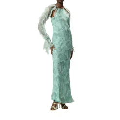 Abito donna midi in seta con stampa rose e spalle scoperte