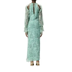 Abito donna midi in seta con stampa rose e spalle scoperte