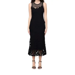 Abito donna midi senza maniche in crochet geometrico