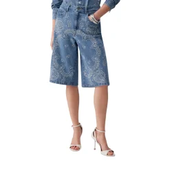 Bermuda donna in denim con ricami