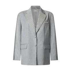 Blazer donna gessato con borchie