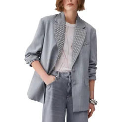 Blazer donna gessato con borchie