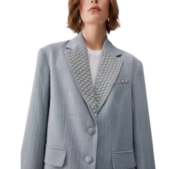 Blazer donna gessato con borchie