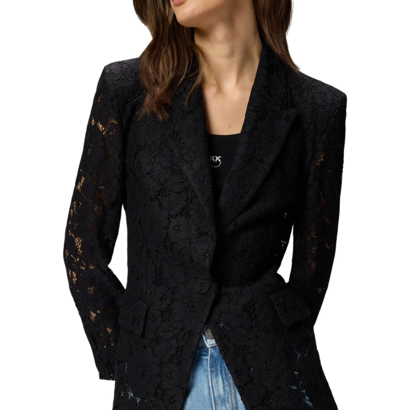 Blazer donna in pizzo con bottoni gioiello