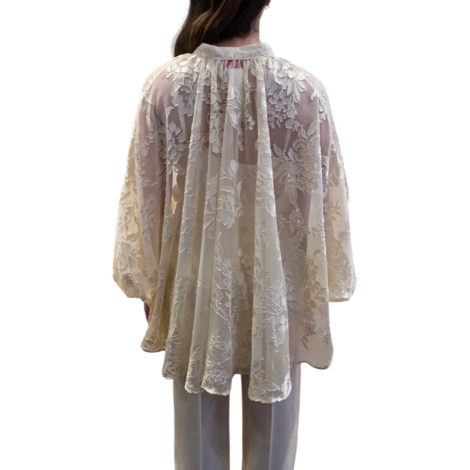 Blusa donna ampia in raso devorè floreale