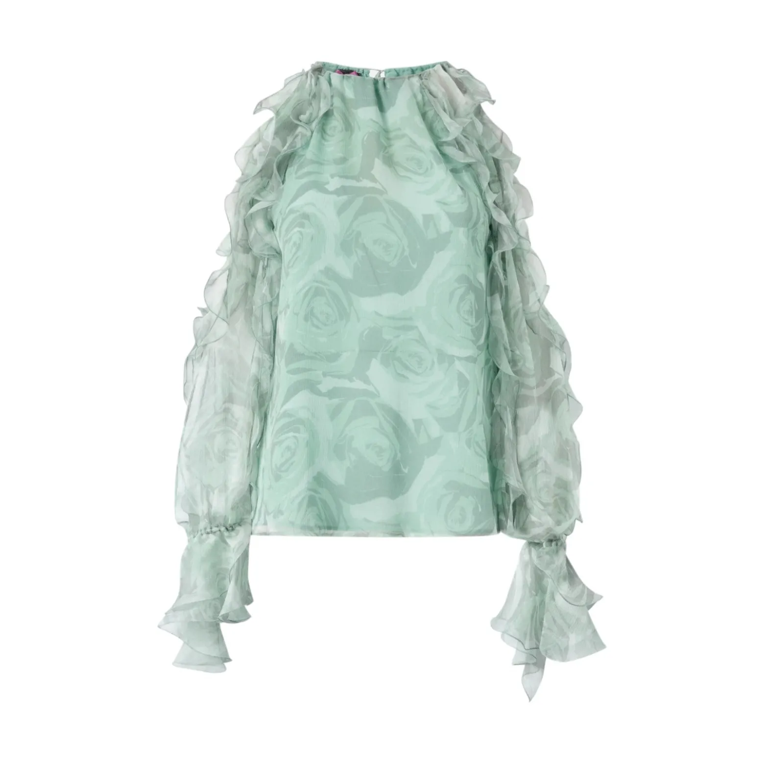 Blusa donna in seta con stampa rose e spalle scoperte