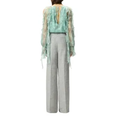 Blusa donna in seta con stampa rose e spalle scoperte