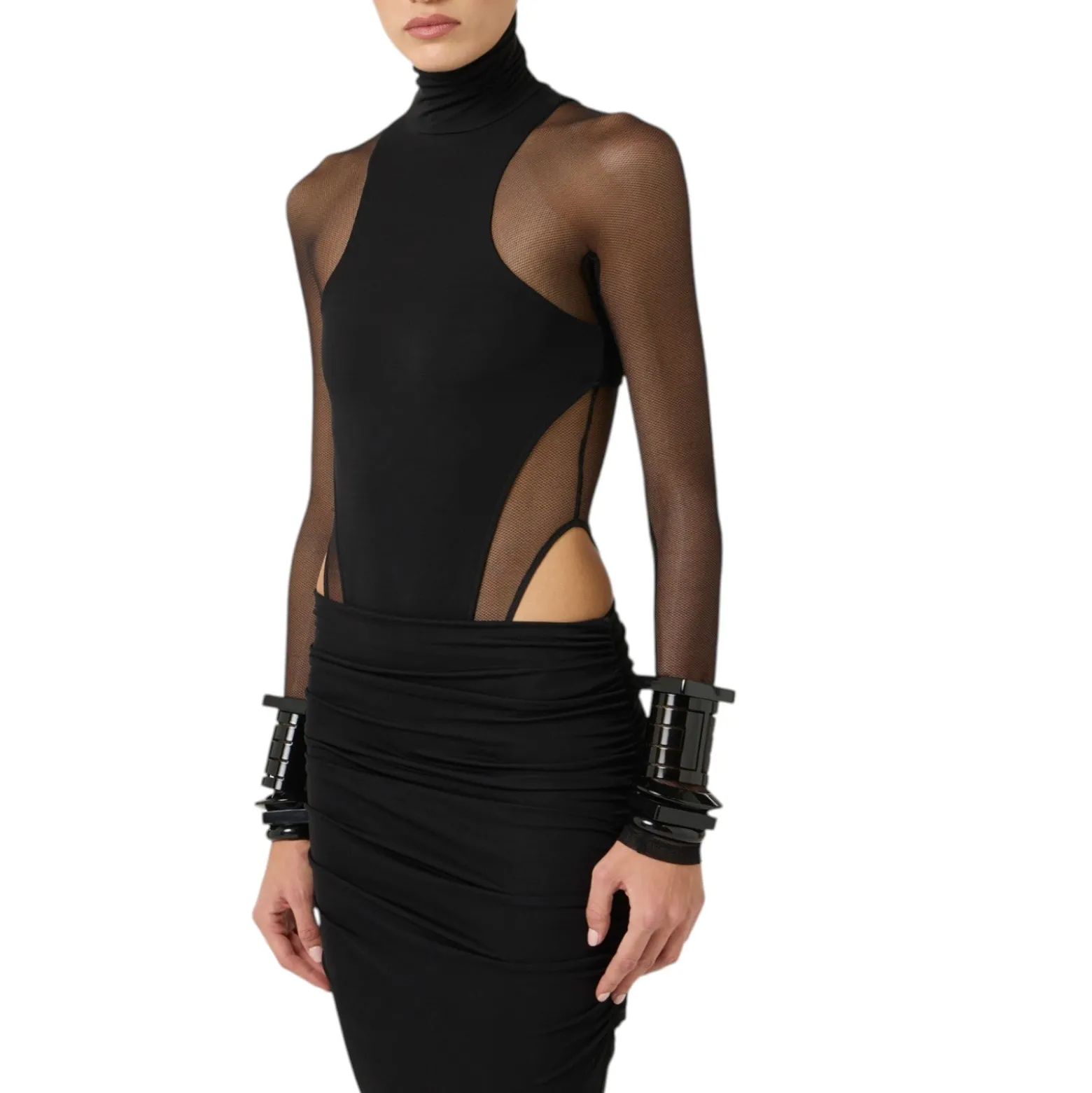 Body donna in jersey crêpe e tulle