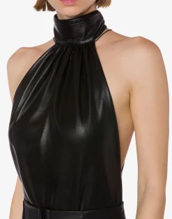 Body donna in tessuto spalmato con fiocco