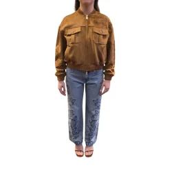 Bomber donna in pelle con traforature