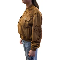 Bomber donna in pelle con traforature