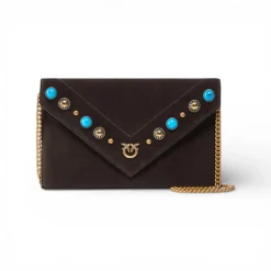 Borsa a bustina piccola in suede con borchie e tracolla