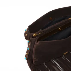 Borsa a tracolla piccola One, Two, Three Bag in suede con frange