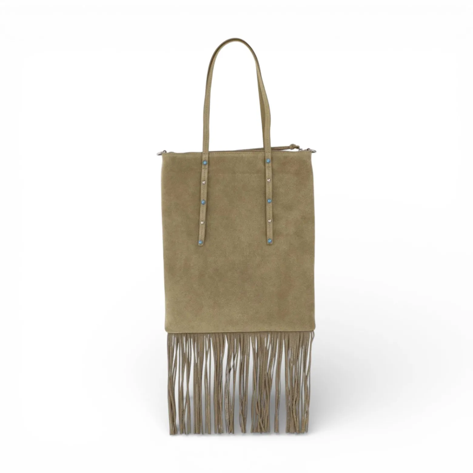 Borsa Shopping in suede con frange
