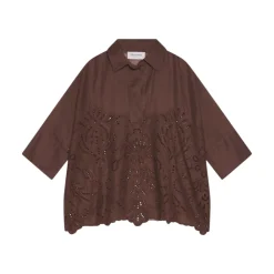 Camicia donna a Kimono in mussola con ricamo sangallo