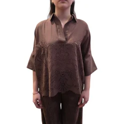 Camicia donna a Kimono in mussola con ricamo sangallo