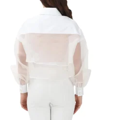 Camicia donna a manica lunga bianca con inserto in tulle