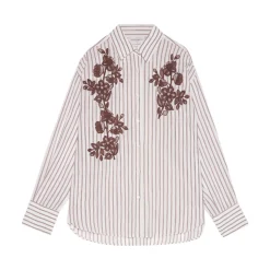 Camicia donna a righe con ricami floreali