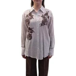 Camicia donna a righe con ricami floreali