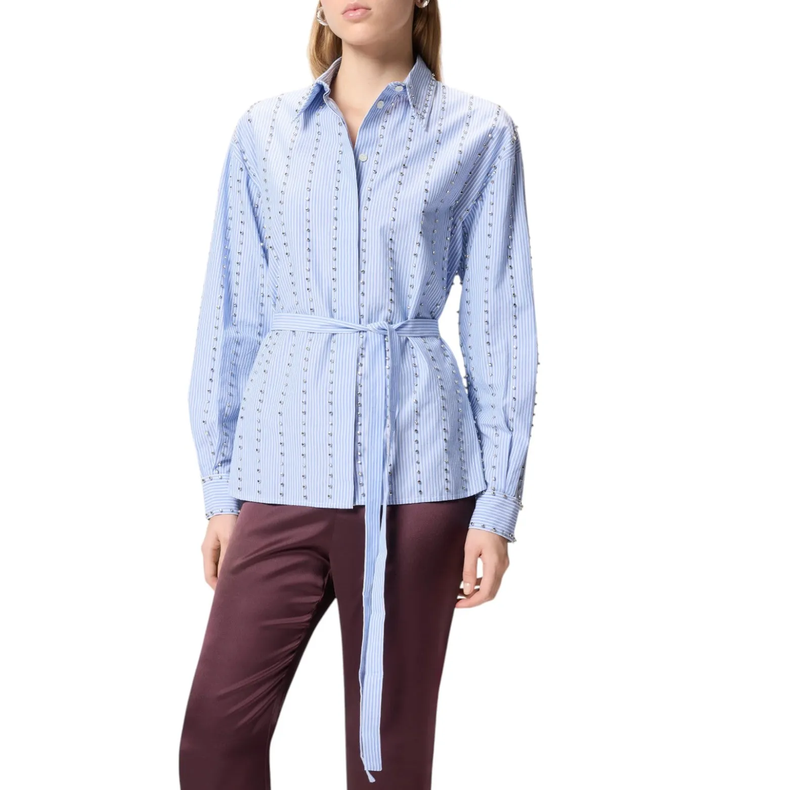 Camicia donna a righe con decorazione gioiello