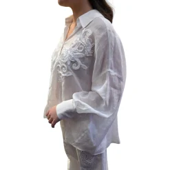 Camicia donna bianca con ricamo fiori