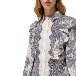 Camicia donna con stampa pizzo e volant