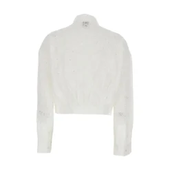 Camicia donna cropped con ricamo sangallo