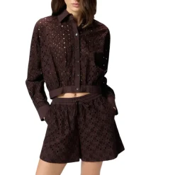 Camicia donna cropped con ricamo sangallo