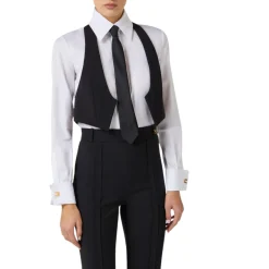 Camicia donna in cotone con cravatta e gilet